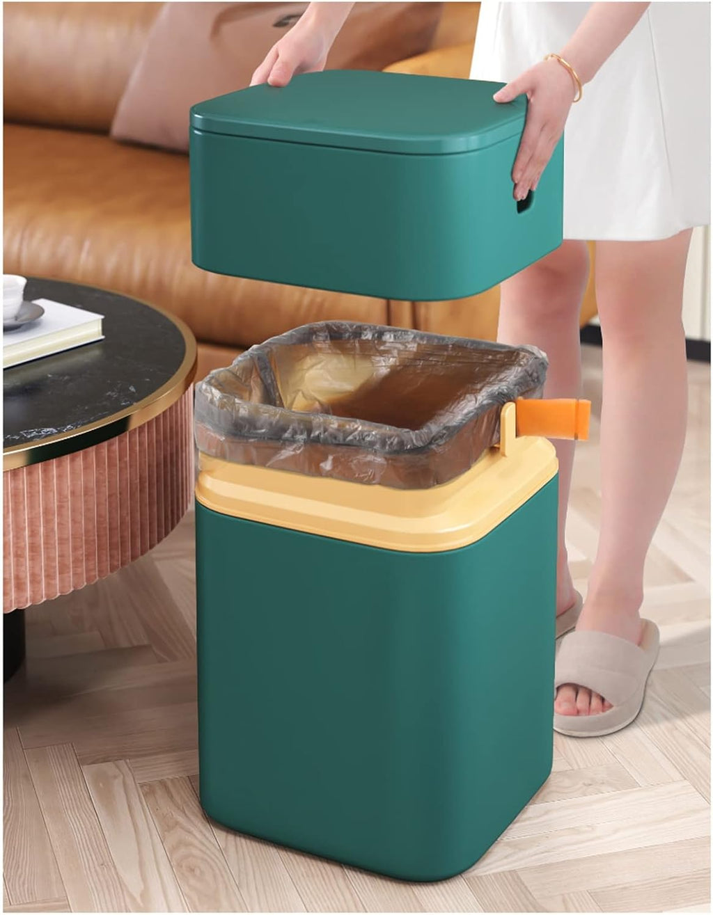 Kitchen Garbage Can Trash Can,Nordic Style Seal Press for Kitchen Bathroom Office Storage Bucket Dustbins Accessories with Lid Garbage Deep Green Deep Blue 15L Wastebasket (Color : Deep Green)
