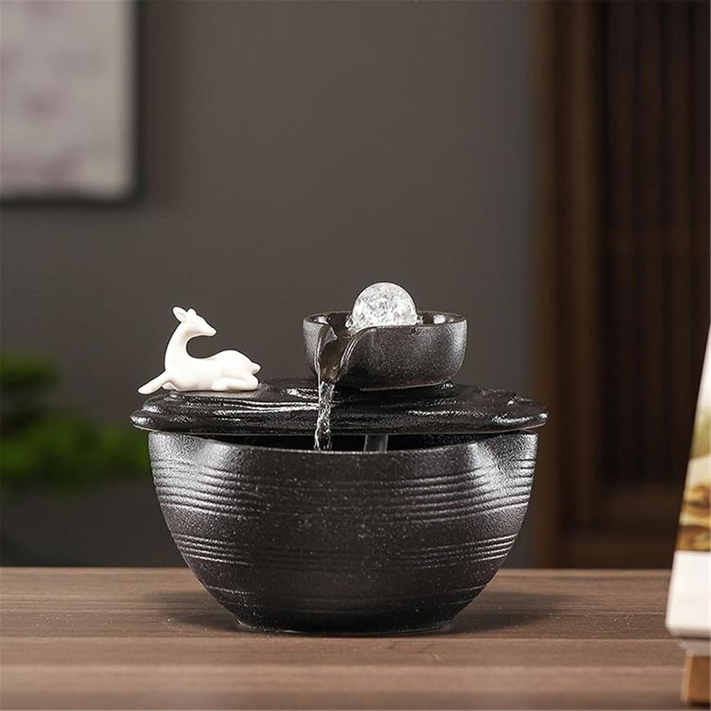 Tabletop Fountain Ceramic Tabletop Desktop Fountain Small Chinese Water Ornament with Feng Shui Ball