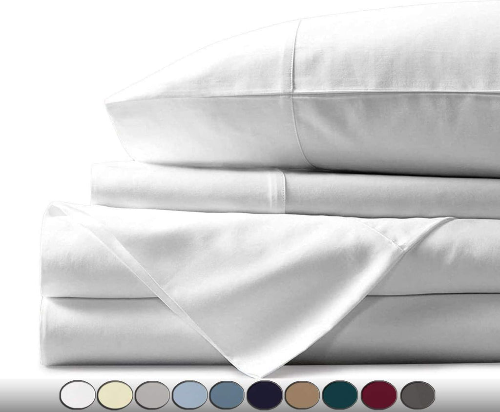 4 Piece Solid Bed Sheet Set- 1000TC Egyptian Cotton - Luxury Bedding Set Fits Up to 18 Inches Deep Pocket - 4 Piece Sheet Set (Full Size, White)