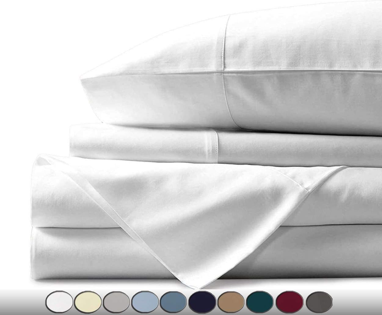 4 Piece Solid Bed Sheet Set- 1000TC Egyptian Cotton - Luxury Bedding Set Fits Up to 18 Inches Deep Pocket - 4 Piece Sheet Set (Queen Size, White)