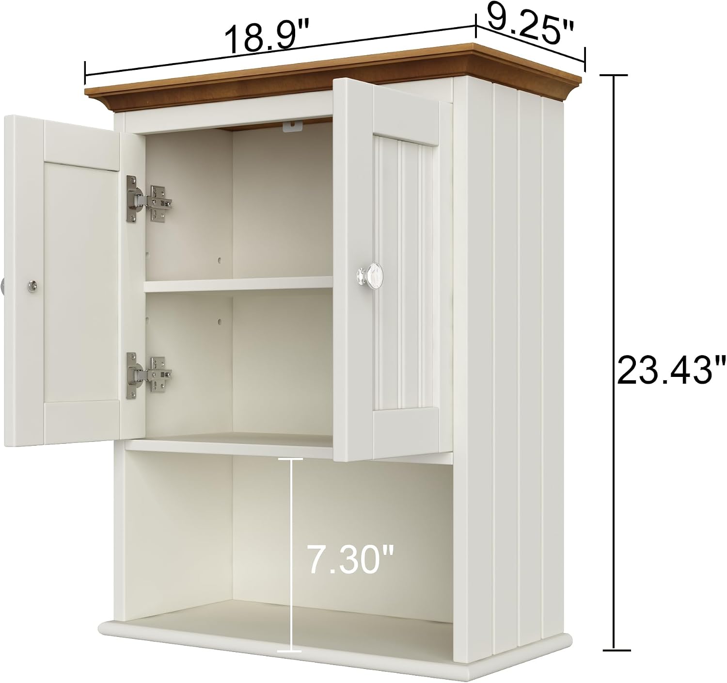 Treocho Wood Wall Cabinet, Bathroom Medicine Cabinet Storage with Doors and Adjustable Shelf, Rustic Cabinet Wall Mounted for Bathroom, Living Room, Kitchen, White & Brown