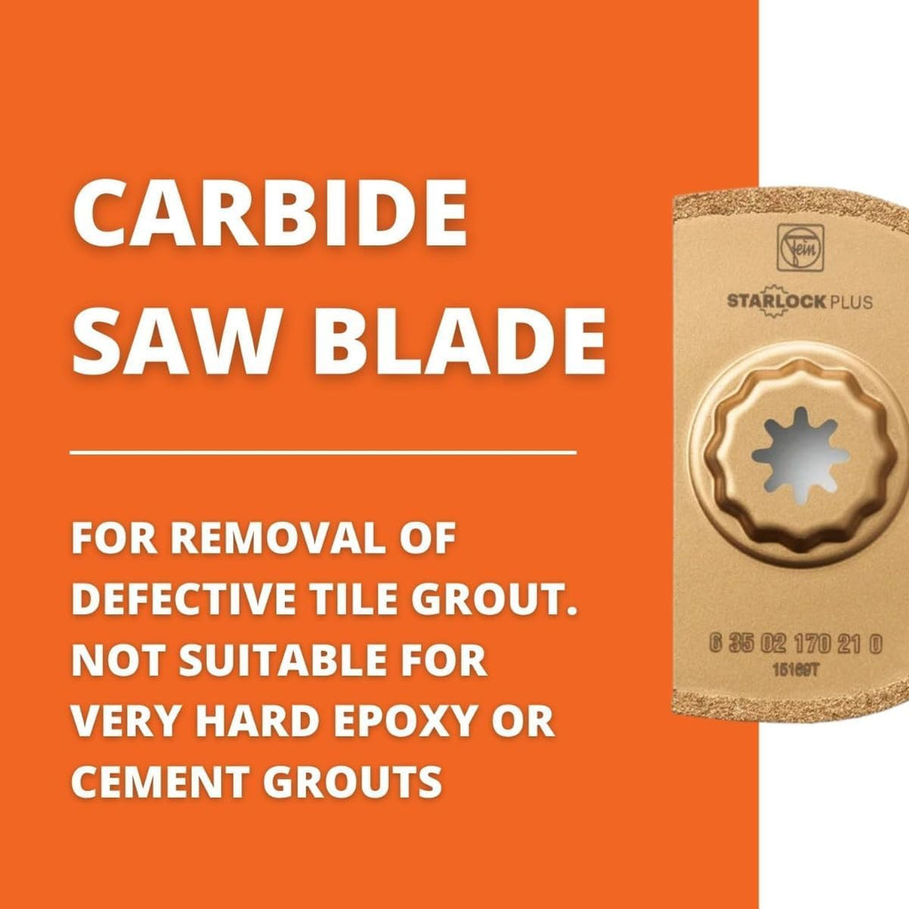 Fein Starlock Plus Carbide Segmented Saw Blade - Precise Tile Grout Removal, Plaster Cutting and Porous Concrete Work, Extra Thin Version, 3-17/32' Diameter, 3/64' Kerf, 5-Pack - 63502170230