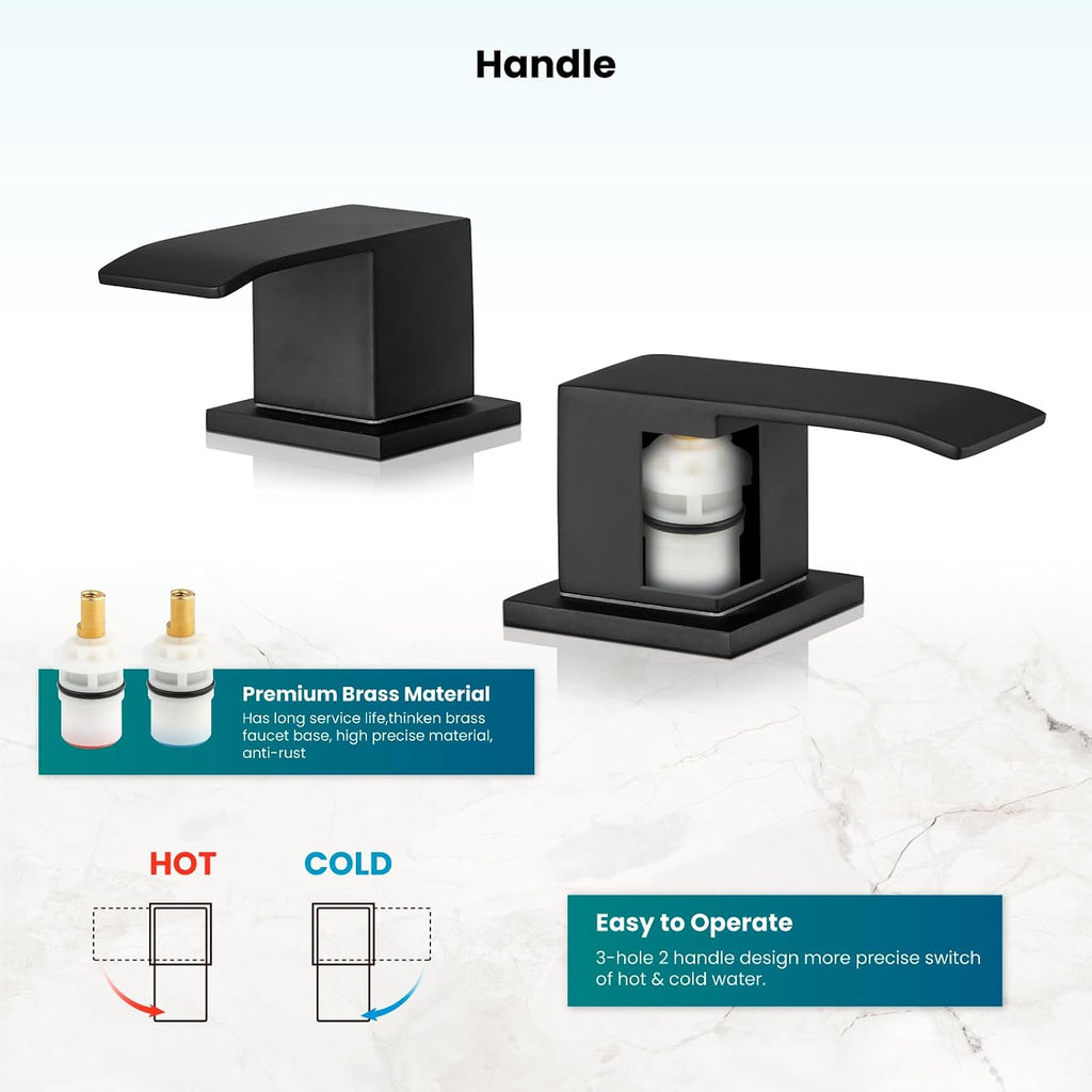 gotonovo Waterfall 8 inch Widespread Bathroom Faucet with gotonovo Shower Faucet Set Complete 6 Settings 6 inch Rainfall Shower Head Kit Matte Black
