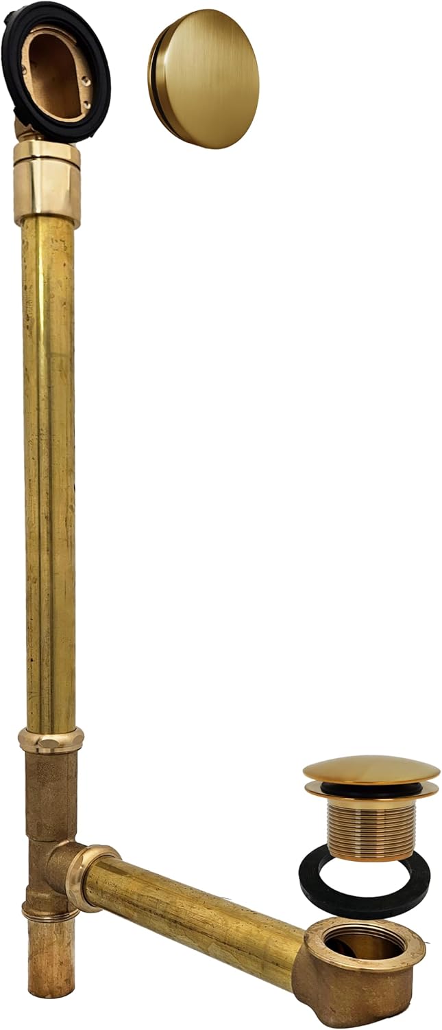 Westbrass A326HBJ-18 25' Brass Bath Waste & Overflow Assembly with European Tip-Toe Drain Plug and Illusionary Faceplate, Brushed Bronze