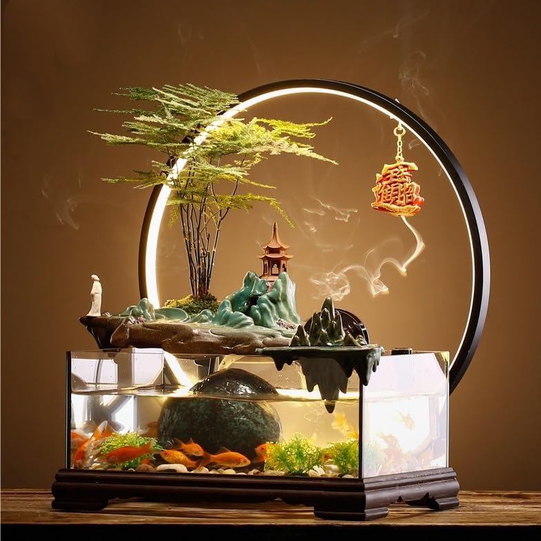 Tabletop Waterfall Tabletop Fountain Fish Tank Flowing Water Ornaments Circulating Water Fountain Landscape Home Living Room Office Desktop Decoration Tabletop Water Fountain(A) (A)