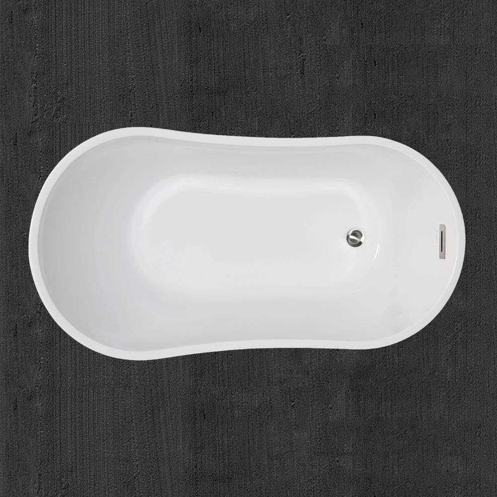 WOODBRIDGE 54' Acrylic Freestanding Bathtub Contemporary Soaking White Tub with Brushed Nickel Overflow and Drain，BTA1507-B