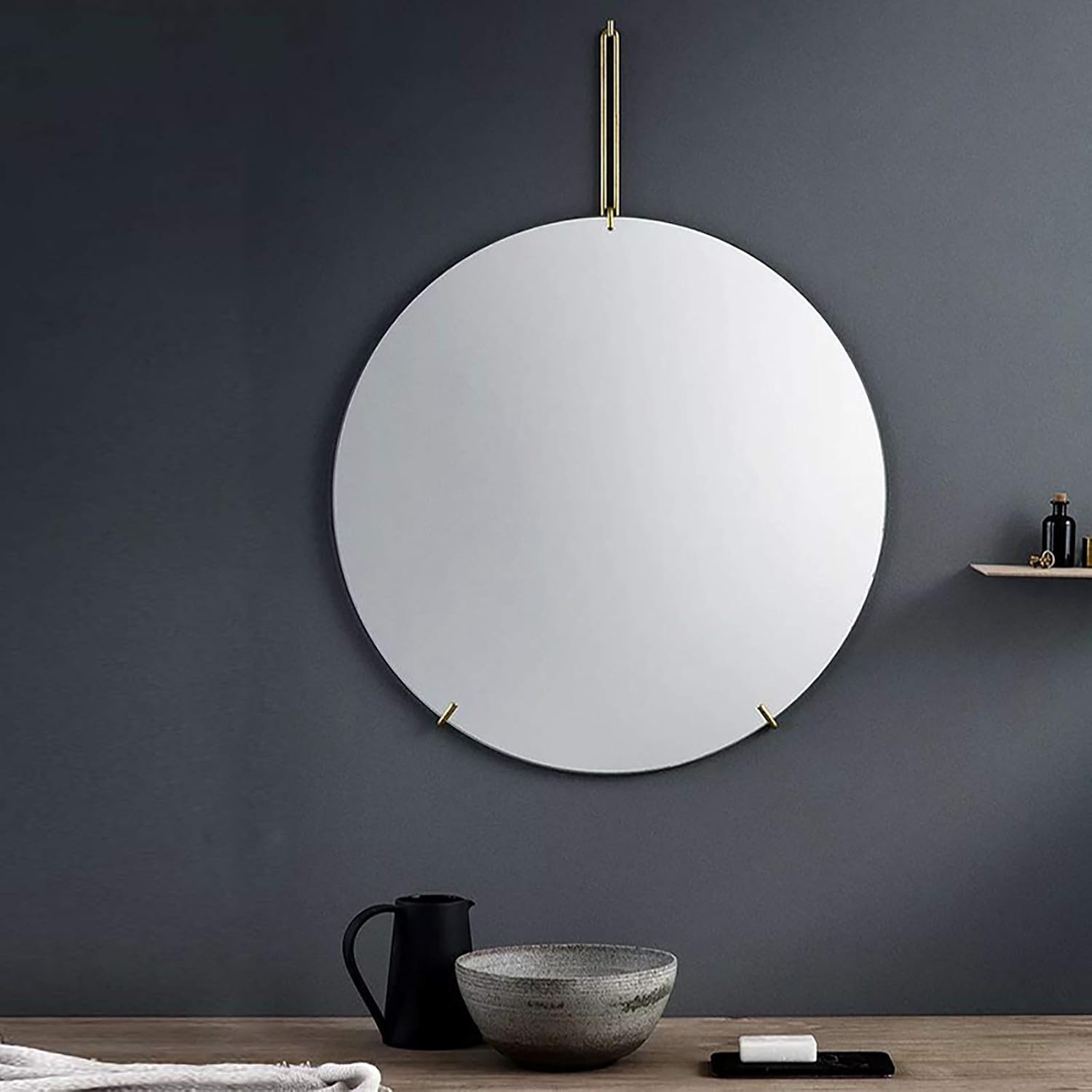 Nordic Bathroom Mirror Vanity Mirror Wall-Mounted Makeup Mirror with Hook Easy Installation Simple and Modern for Living Room (50 * 50 cm)