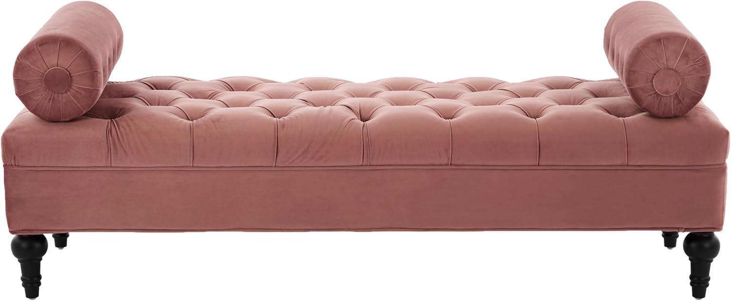 Christopher Knight Home Emmie Modern Velvet Ottoman Bench with Detachable Pillow, Wooden Bedroom End of Bed Bench, Upholstered Entryway Ottoman Foot Rest, Living Room Sofa Extra Seat, Reddish Pink