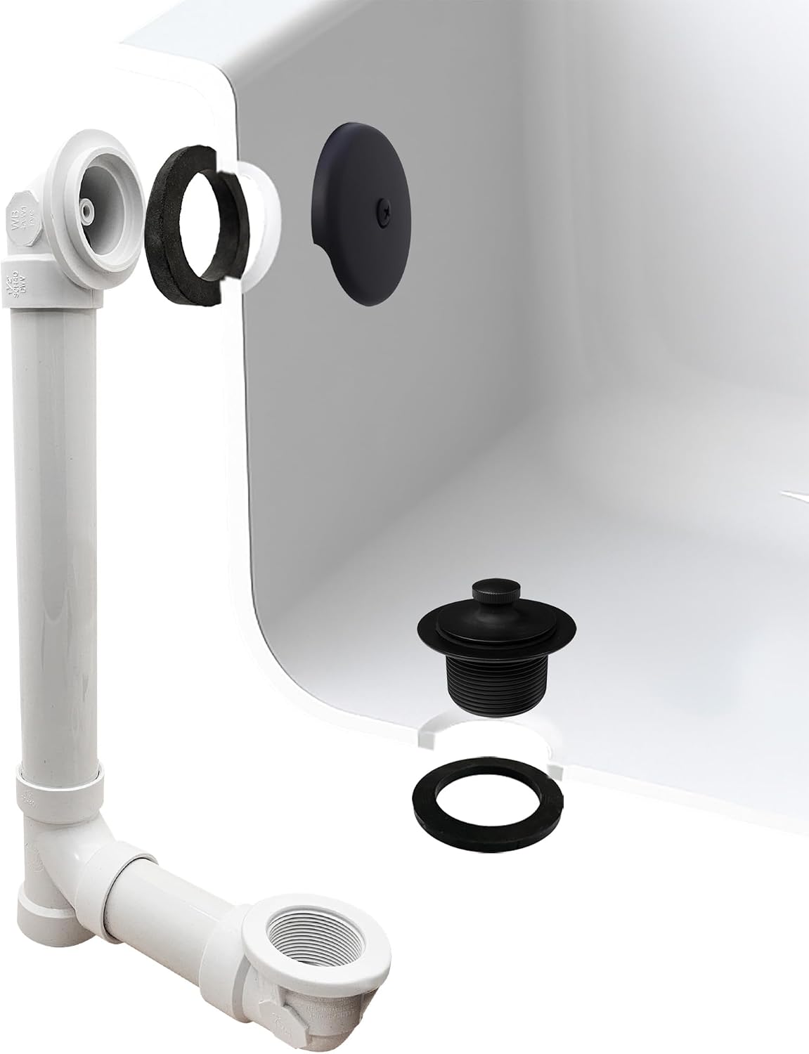 Westbrass D49721-4-62 1-1/2' Bath Waste & Overflow Assembly with Pull Drain Stopper and One-Hole Faceplate Top Elbow - Sch. 40 PVC, Matte Black (4-Pack)