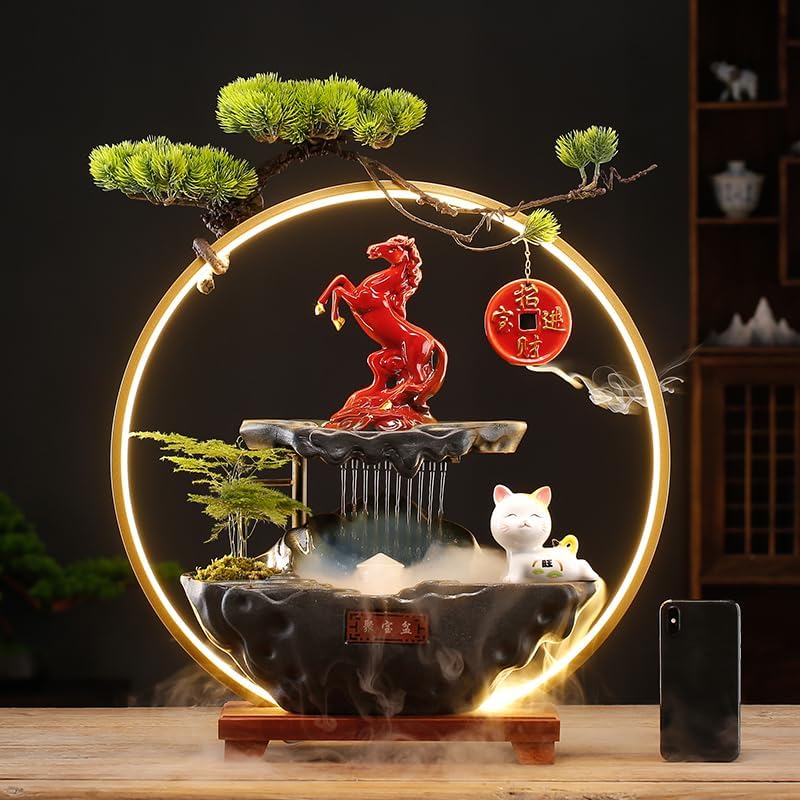 Tabletop Fountains Chinese Style Ceramic Water Flow Wealth Ornaments Creative Living Room Home Decorations Desktop Waterfall Fountain Indoor Tabletop Water Fountain
