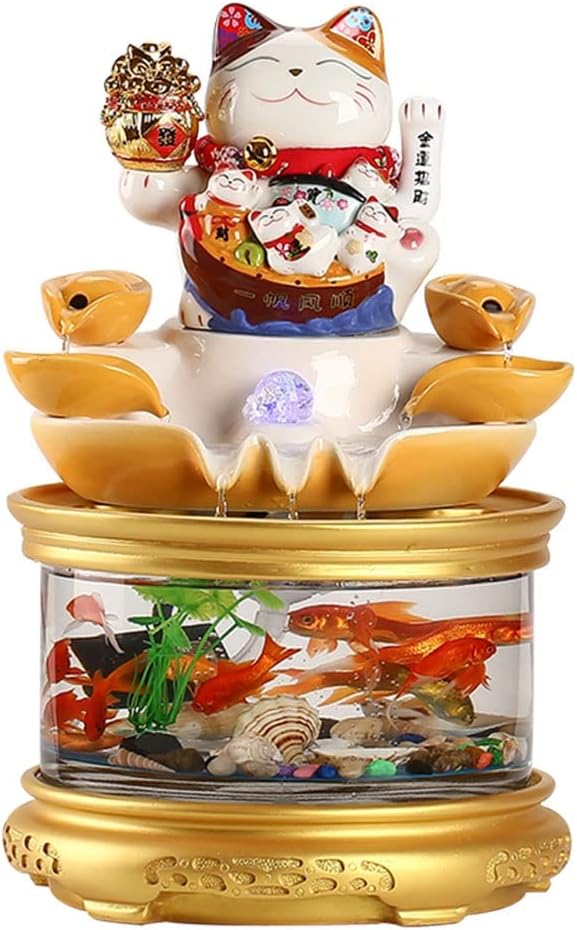 Tabletop Fountains Tabletop Fountain Modern Creative Water Glass Fish Tank Office Desk Lucky Cat Decorative Ornaments Interior Decoration Desktop Fountain Zen Meditation Indoor Waterfall