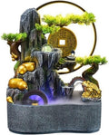 Tabletop Fountain Indoor Water Features Rockery Waterfall Plants Desktop Fountain for Relaxation(Large)
