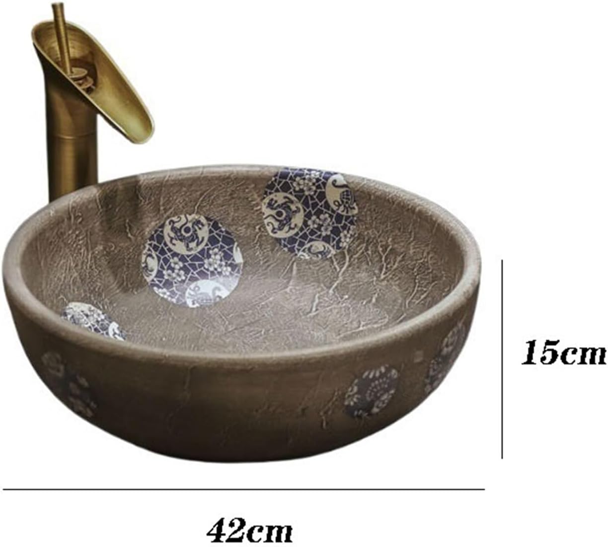 Bathroom Vessel Sink Art Countertop Basin Jingdezhen Ceramic Antique Washbasin Chinese Washbasin Round Washbasin with Accessories Bathroom Sink