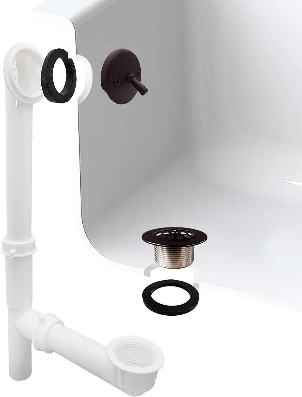 Westbrass 592244-12-12 14' White Poly Tubular Bath Waste & Overflow Assembly with Trip Lever and Strainer Grid Drain Cover, Oil Rubbed Bronze (12-Pack)