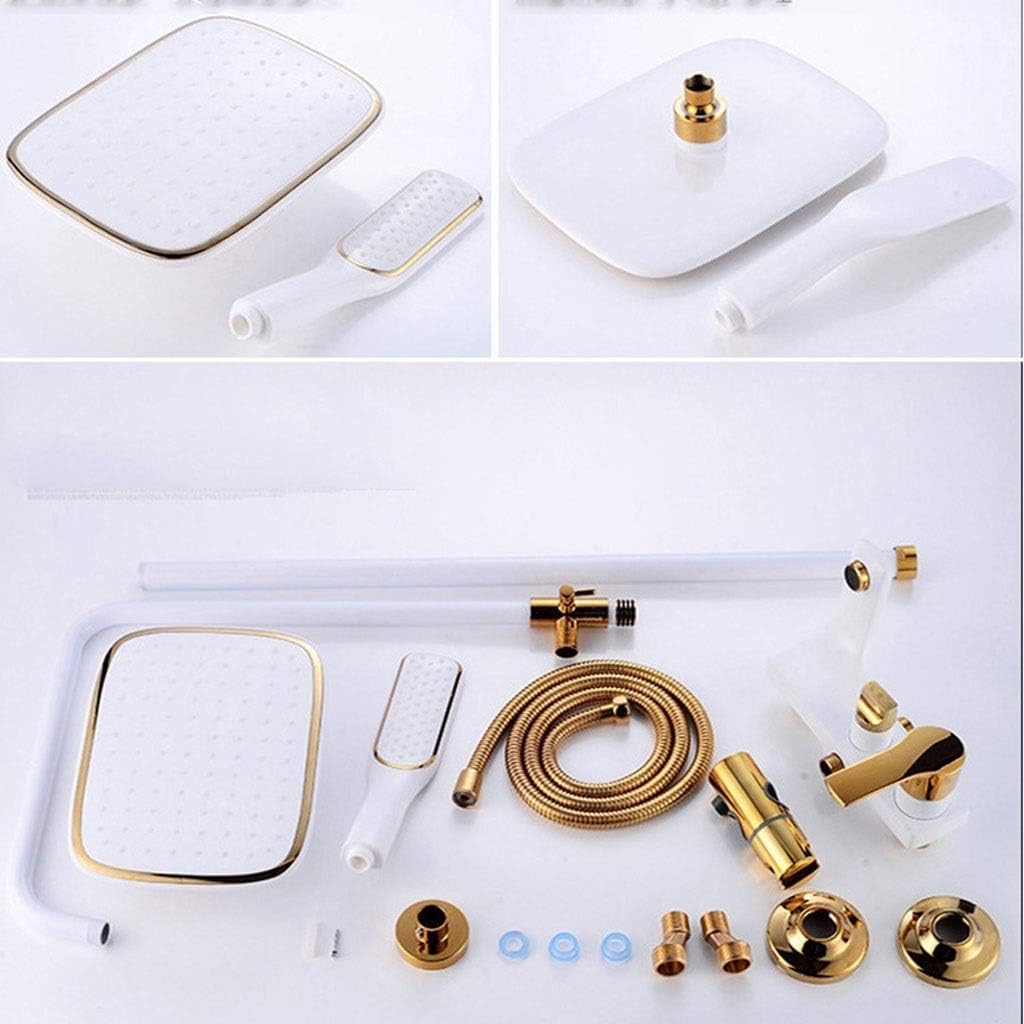 Shower Faucet Set Bathroom White Rainfall Shower Faucet Hot and Cold Water Gold Shower Mixer