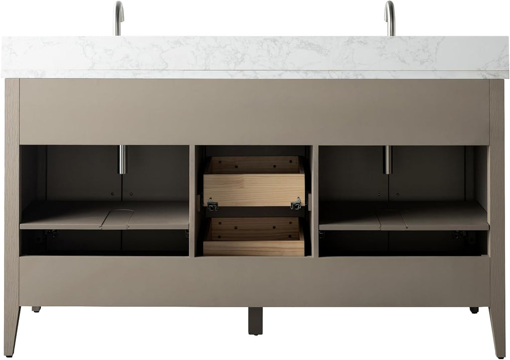 Vanity Art 60 inch Bathroom Vanity with Double Sink & Ceramic Top, Vanity Cabinet with Soft-Closing Doors, Drawers, Solid Wood Frame, Driftwood Gray, VA9060-DDG-MB1