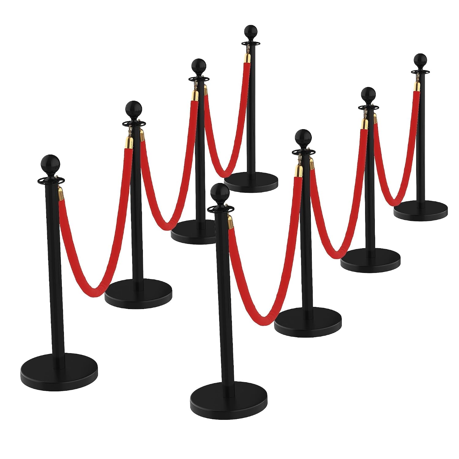 8Pcs Stanchions and Velvet Ropes with 15ft Red Carpet,Complete Crowd Control Barriers Set with 6 Red Velvet Ropes & Stainless Steel Posts for Party, Wedding, Event Supplies,Black