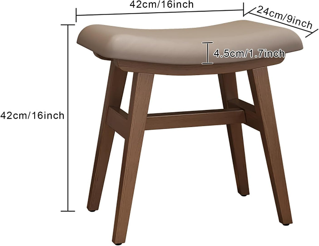 Makeup Vanity Stool, Saddle Cushion Vanity Bench Ottoman with Solid Wood Leg and Upholstered Seat, Entryway Shoe Bench, Counter Height Bar Stool for Kitchen Dining Piano