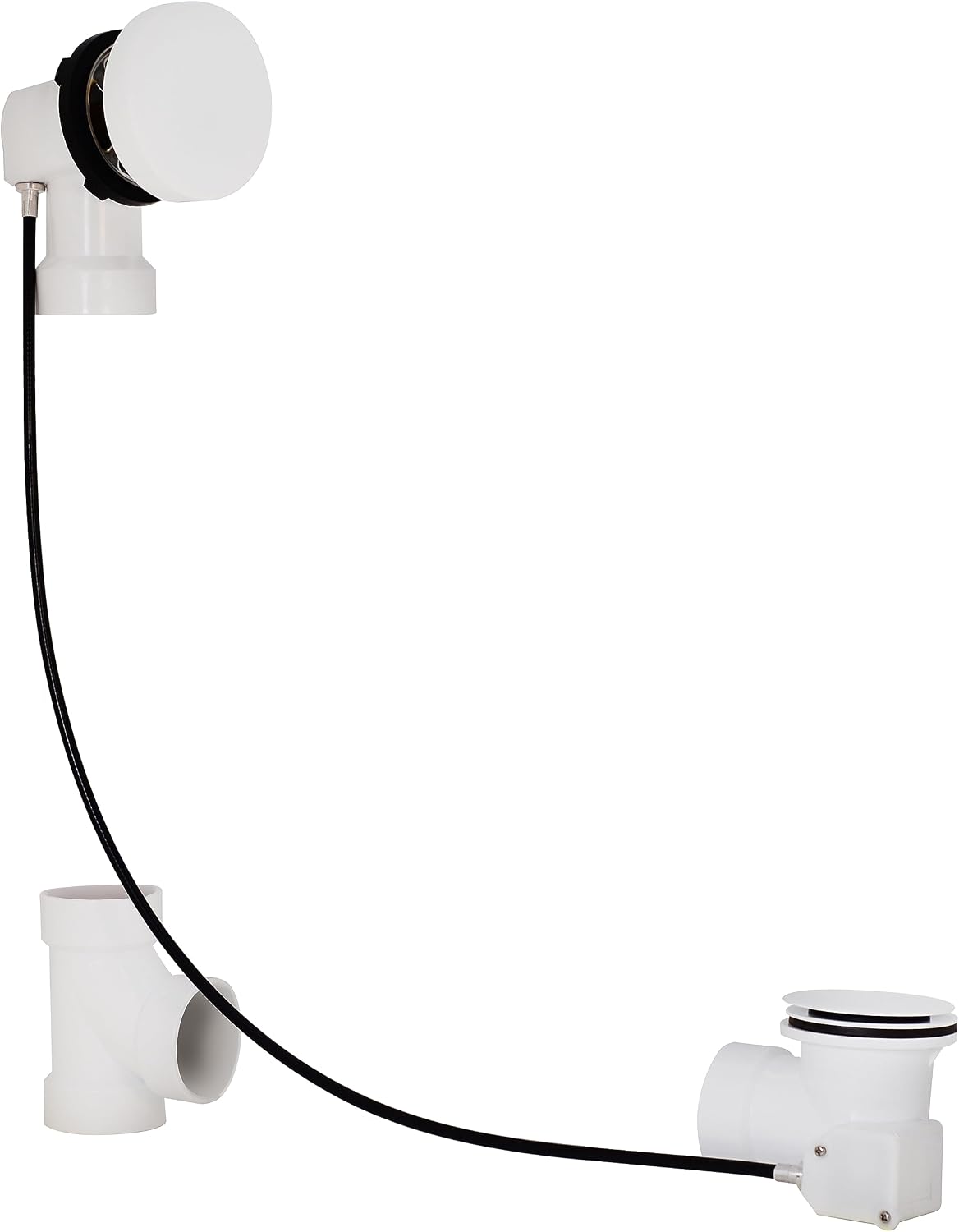 Westbrass D50P27SRE-50 27' Cable Drive Bathtub Drain Trim with Rotary Overflow Cover Knob, Pop-Up Stopper Sch. 40 PVC Fittings, Powder Coat White