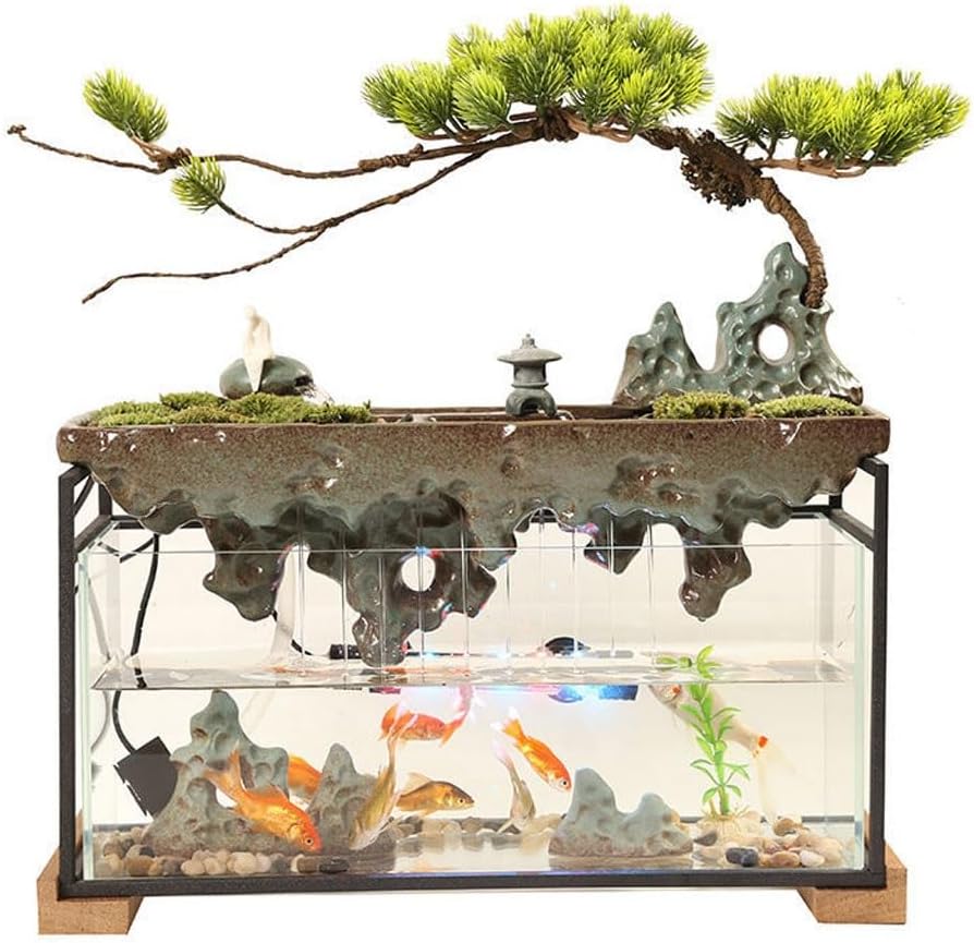Waterfall Fountain Indoor Flowing Water Ornaments Living Room TV Cabinet Desktop Glass Fish Tank Circulating Fountain Table Top Water