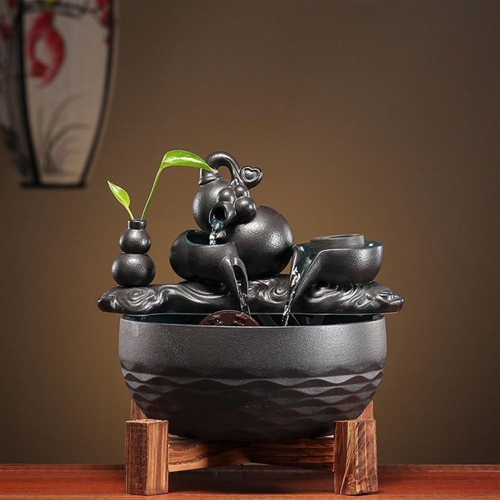 Indoor Water Feature,Ornaments Tabletop Fountain, Desktop Running Ceramic Fish Tank Living, Chinese Artificial Tree