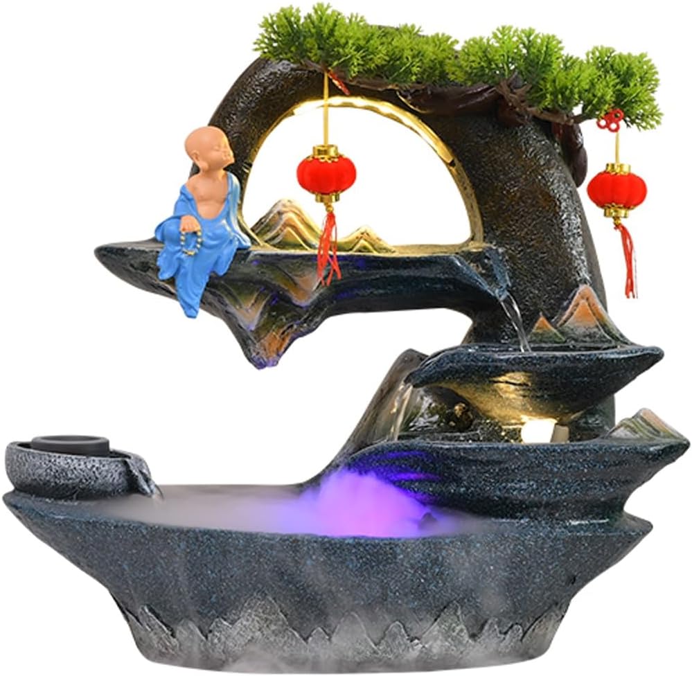 Tabletop Fountain Rocky Mountain Flowing Water Fountain Living Room Office Desktop Decoration Decoration Fountain Resin Desktop Decoration Fountain Desktop Fountain (Color : C)