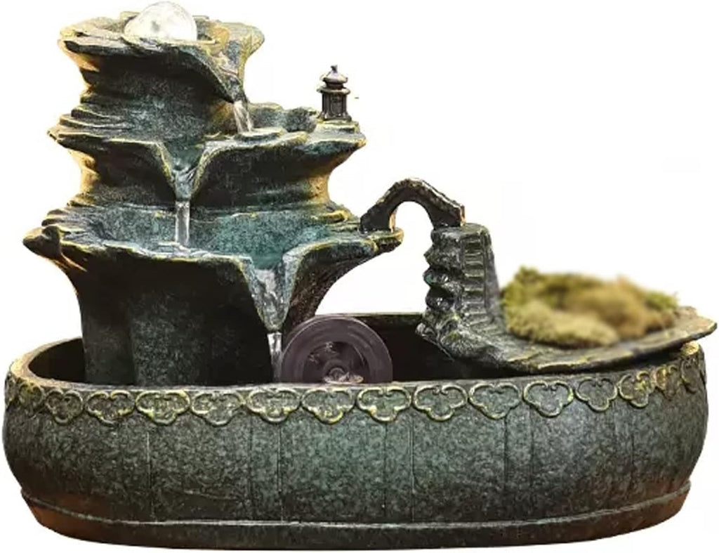 Desktop Fountain 3-Levels Interior Mini Water Feature Ceramic Tabletop Fountain for Home Decoration Table Desk Office Patio