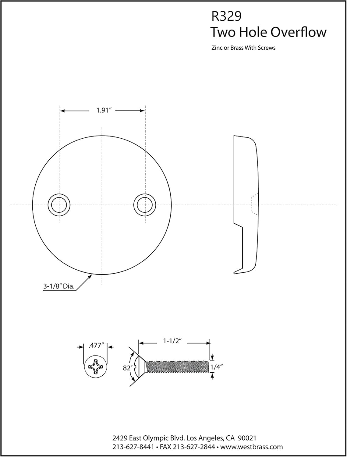 Westbrass R329-144-12 3-1/8' Two-Hole Overflow Face Plate and Screws, Oil Rubbed Bronze (144-Pack)
