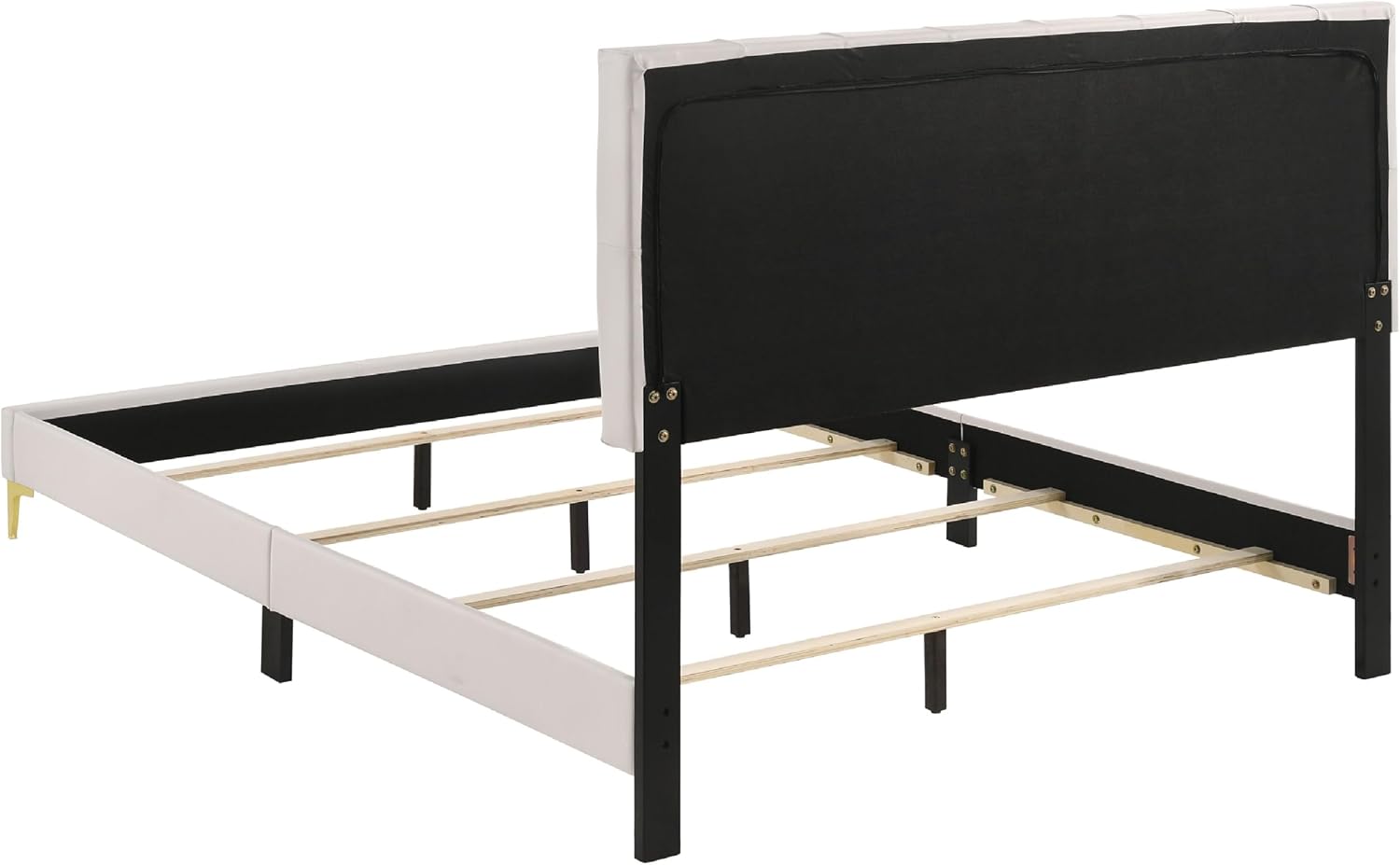Benzara Dle 4 Piece Queen Bedroom Set, White Faux Leather, Modern Gold Accents