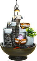 16.93' Indoor Tabletop Fountain with LED Fish Tank, Lighted Crystal Ball & Free 10 Natural Crystals – Water Feature for Home, Office, Entryway & Housewarming Gift (Style 2 + Spotlight)
