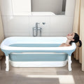 50' Foldable Bathtub for Adults, Large Portable Bath tub with Storage Basket, 1.3 Meter Foldable Bathtub with Thermal Cover for Indoor/Outdoor Use (Blue-50in)