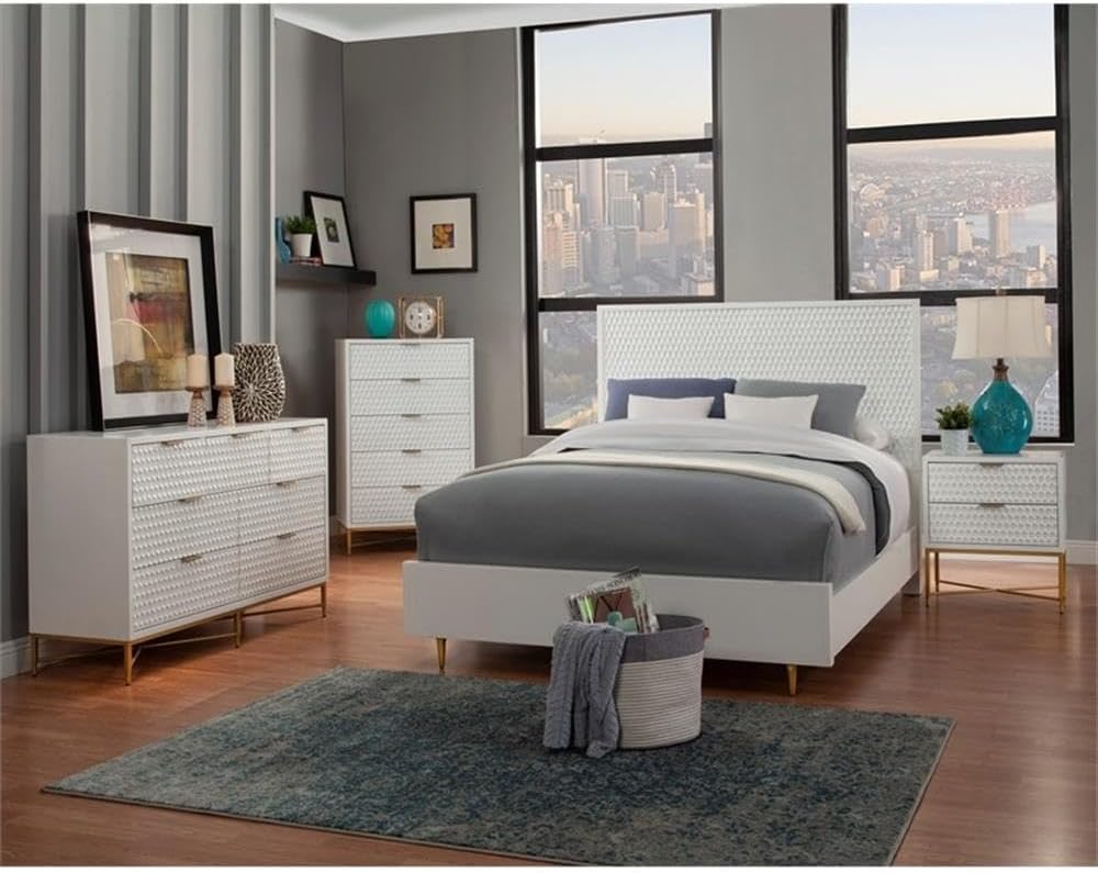 Home Square 2-Piece Set with King Panel Bed & Bedroom Vanity in White