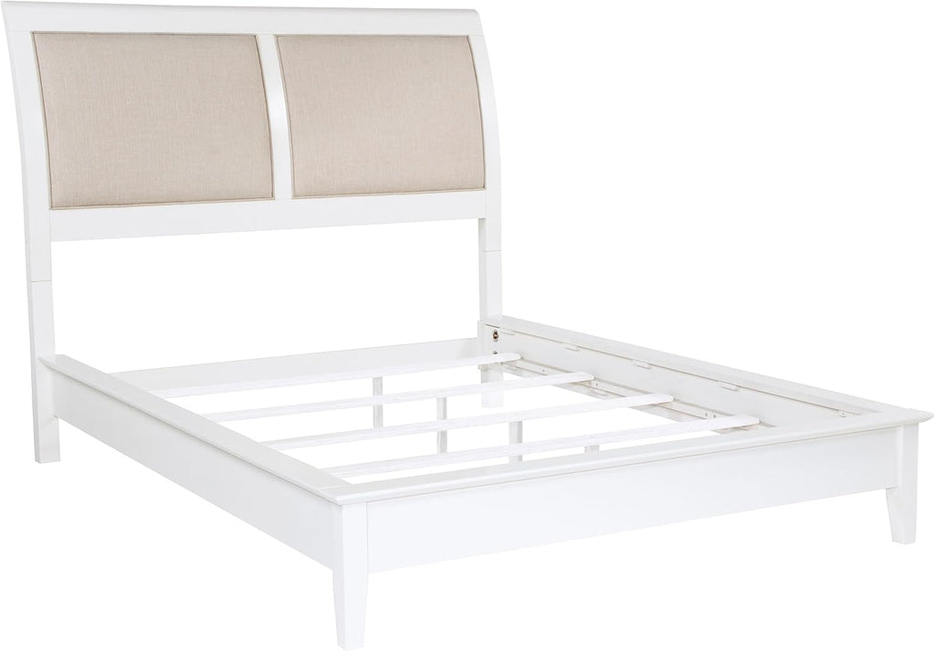 Coaster Home Furnishings Bexhill Farmhouse 5-Piece Bedroom Set Fabric Linen-Like Upholstered Eastern King Size Panel Bed Frame 56-inch Headboard White 223471KE-S5