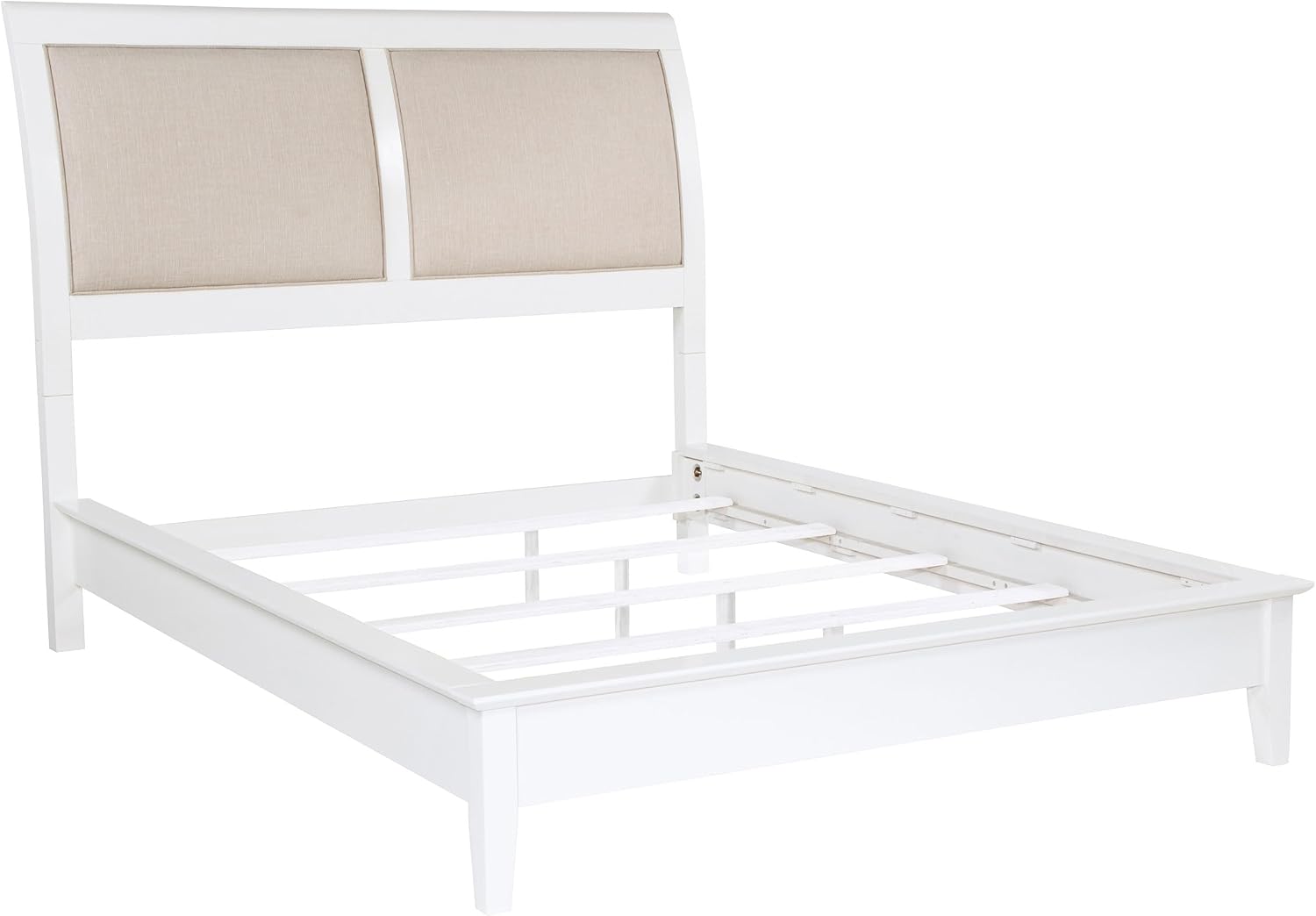Coaster Home Furnishings Bexhill Farmhouse 4-Piece Bedroom Set Fabric Linen-Like Upholstered Eastern King Size Panel Bed Frame 56-inch Headboard White 223471KE-S4