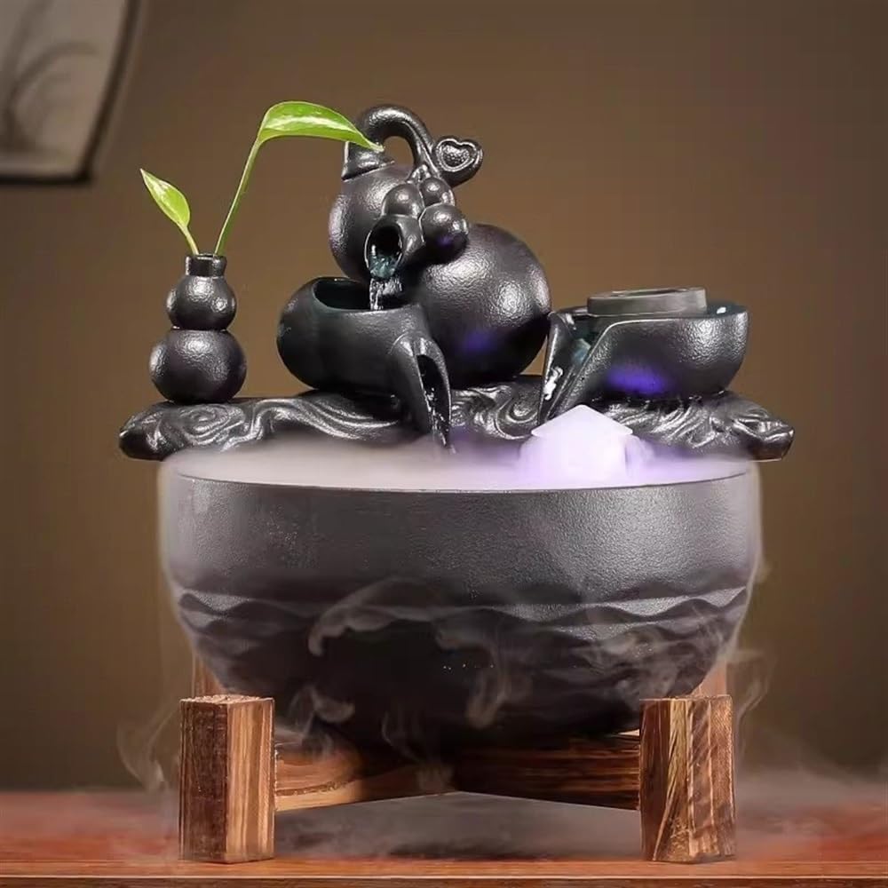 Indoor Water Feature,Ornaments Tabletop Fountain, Desktop Running Ceramic Fish Tank Living, Chinese Artificial Tree