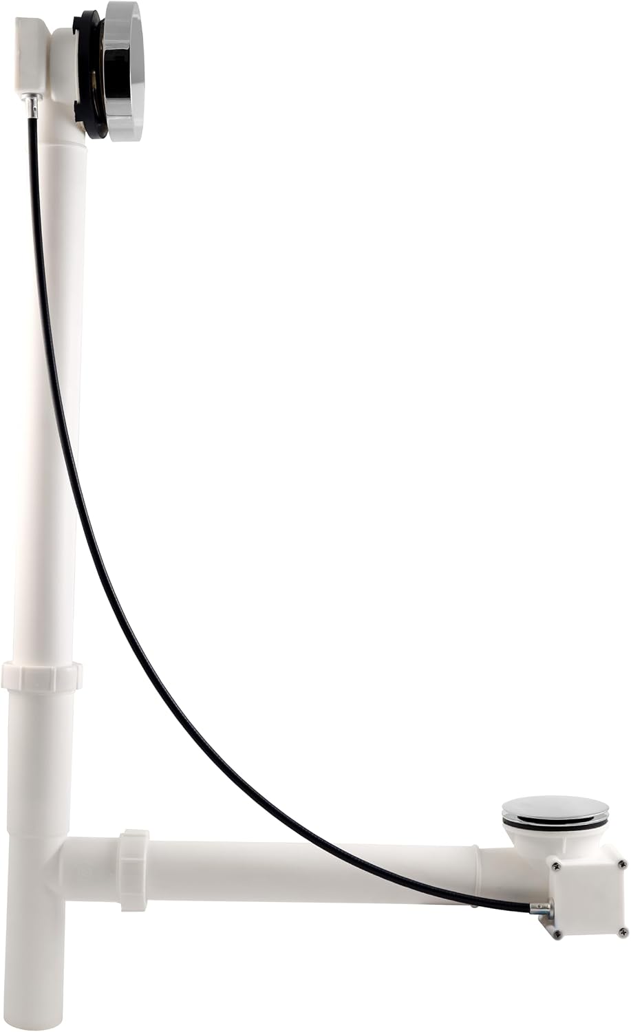 Westbrass D50P27TLERE-26 27' Cable Drive Bath Drain Trim with Rotary Overflow Cover Knob, Pop-Up Stopper and Poly Tubular Pipes & Fittings, Polished Chrome