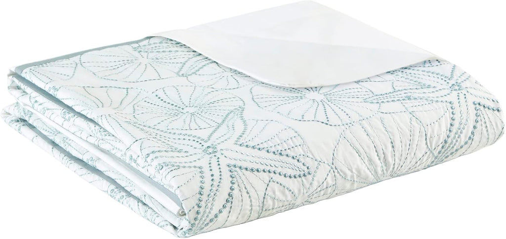 Harbor House 100% Cotton Duvet Cover, Embroidered Coastal Seashells, Starfish Duvet Cover Set – Light Weight Bed Comforter Covers, Maya Bay White Blue King/Cal King (106'x90') 3 Piece