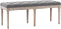 Kmax 45' Upholstered Dining Room Bench, Rustic Living Room Ottoman Bench with Carved Pattern & Rustic White Brushed Rubber Wood Legs, Gray