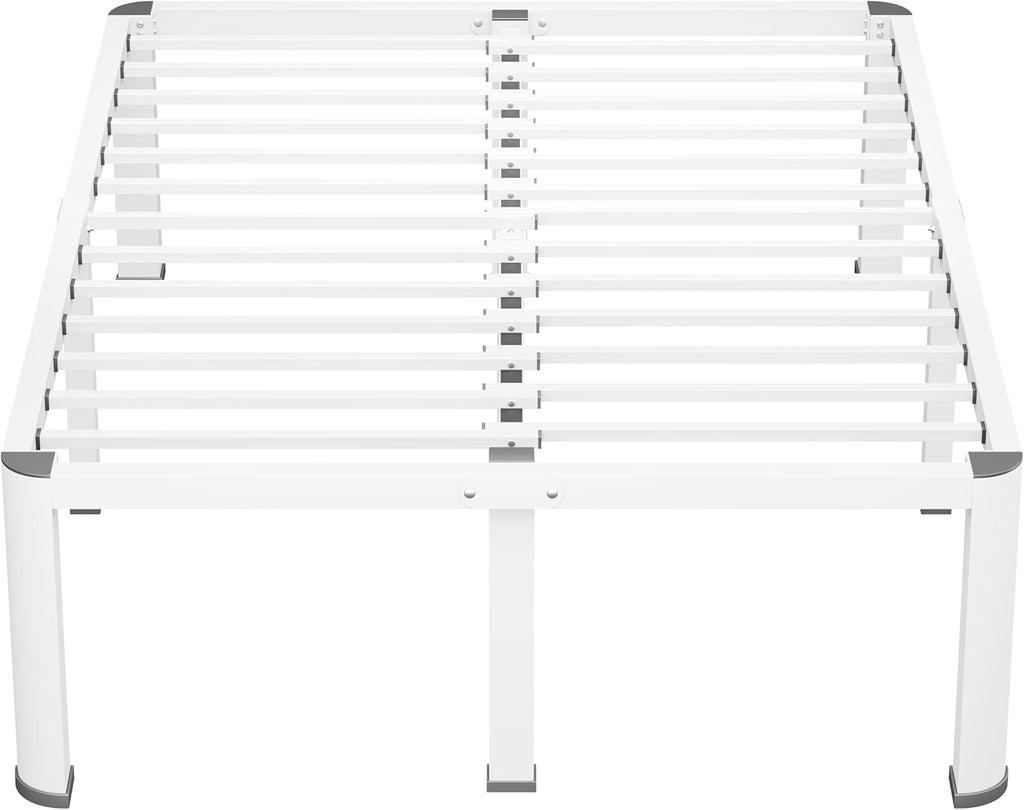 VIPSHOW 14 Inch White King Heavy Duty 3500 lbs Bed Frame with Round-Corner Legs & Anti-Squeak Design – Quick Assembly Metal Platform, No Box Spring Needed
