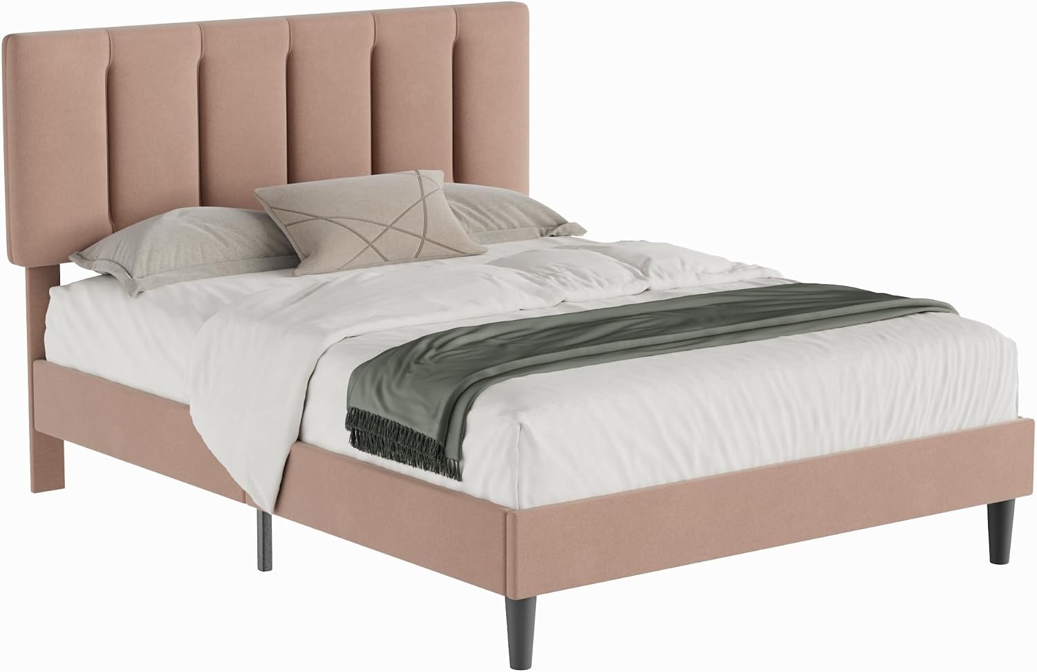 VECELO Queen Size Bed Frame with Upholstered Headboard, Heavy-Duty Bedframe with Wooden Slats & Steel Framework, Easy Assembly, Coffee