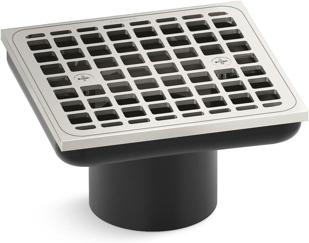 KOHLER K- 22665-SN SQUARE GRID WITH SCREWS & DRAIN THROAT, Vibrant Polished Nickel