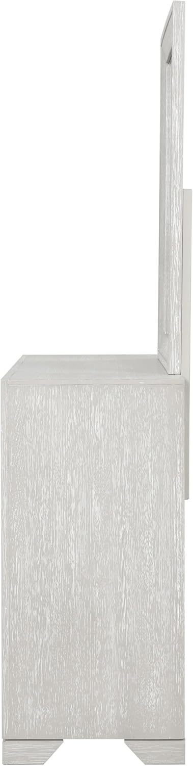 Furniture of America Narella Modern Wood 5-Piece Bedroom Set with Sunburst Pattern, Nickel Brushed Wire Hardware, Felt-Lined Top Drawers, Bracketed Feet, Box Spring Needed, Queen, Light Gray