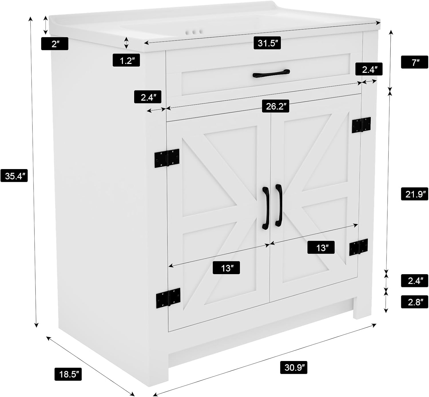 Bathroom Vanity, 32' Bathroom Vanity with Ceramic Sink, Farmhouse Bathroom Vanity Cabinet for Small Space, Freestanding Storage Cabinet with Shelf, 2 Doors, Easy Assembly