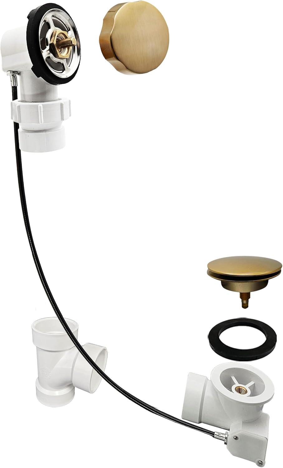Westbrass A50P45BJ-19 1-1/2' Sch. 40 PVC 45' Cable Driven Bath Waste Kit with Ball Joint Head and Brass Trim Drain Kit, Champagne Bronze