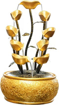 Tabletop Fountain Tabletop Fountain Creative Gold Leaf Flowing Water with Chinese Coin Pattern Decorative Base and Pump Desk Home Office Decor (Golden)(Large)