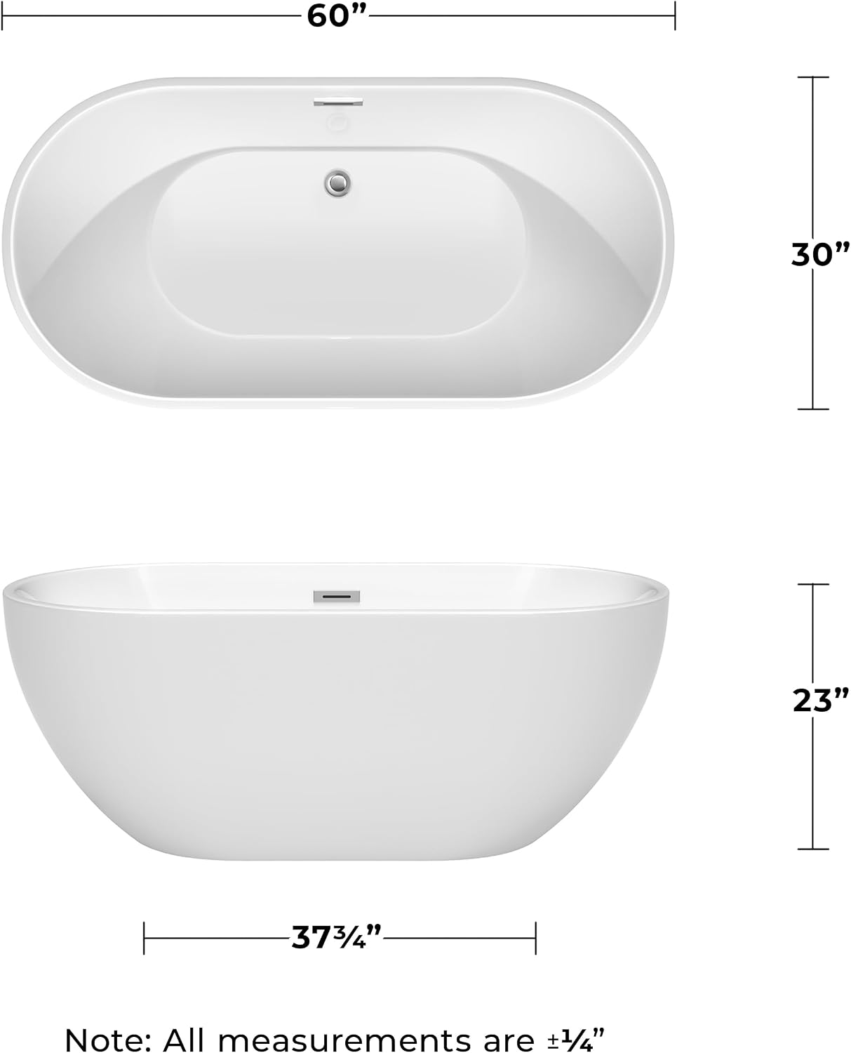 Brooklyn 60 Inch Freestanding Bathtub in White with Polished Chrome Drain and Overflow Trim