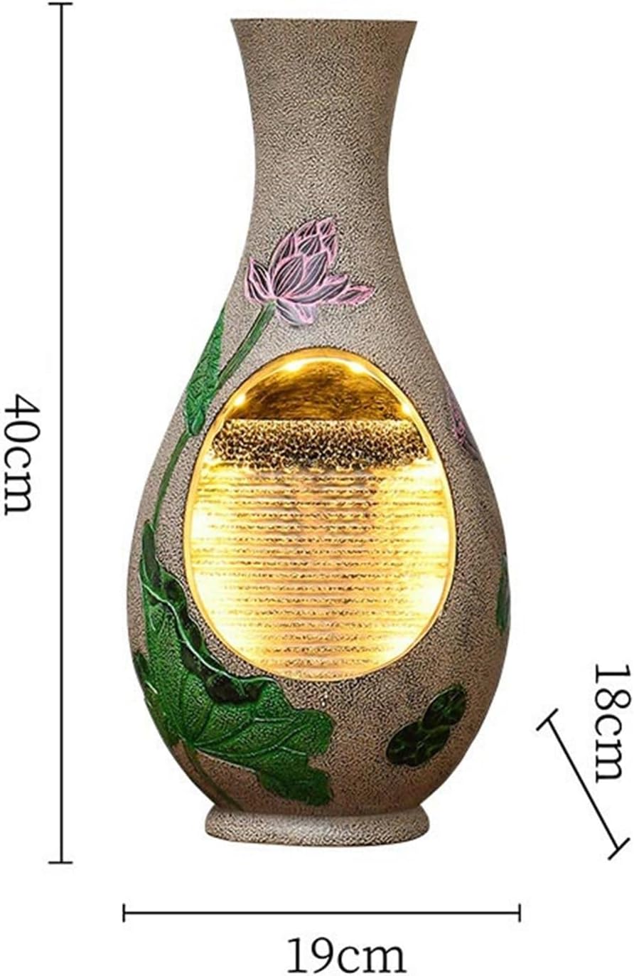 Tabletop Fountain Chinese Style Vase Water Fountain Ornaments Living Room Tea Room Circulating Waterscape Decoration(Beige)