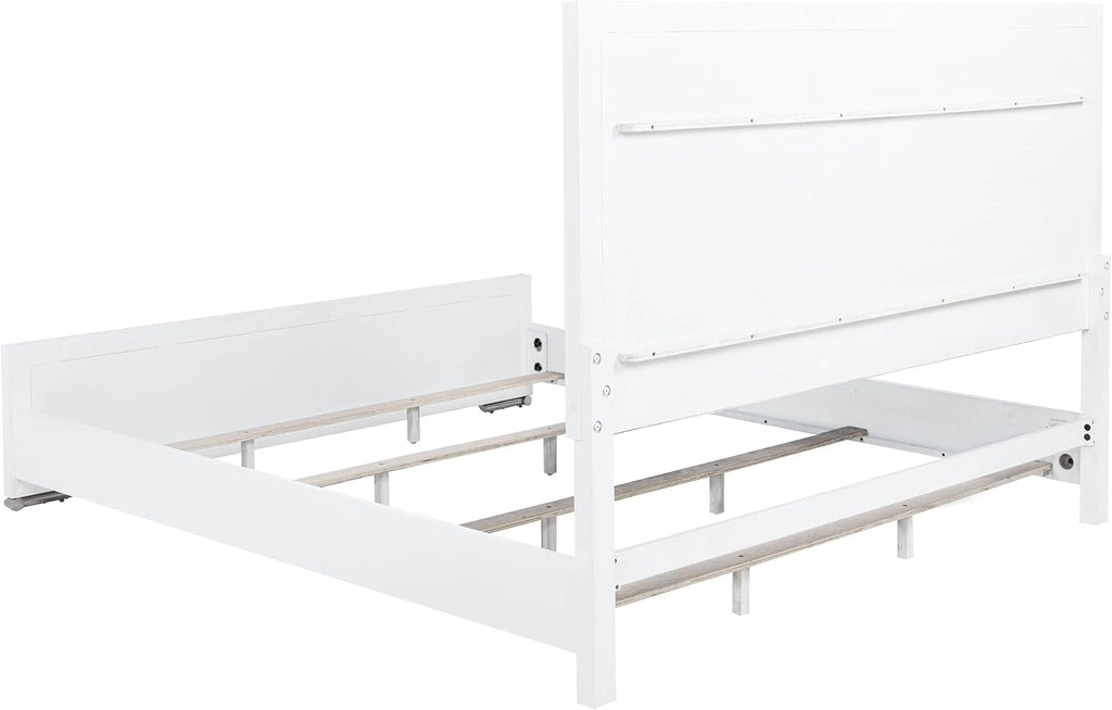 Coaster Home Furnishings - Gracemont - Wood - 4-Piece Bedroom Set with Light Grey Fabric, Vertical Tube, Cord Access and Flat Drawer Fronts - Bedroom - Eastern King Size - White - 225071KE-S4