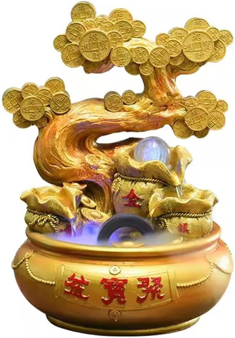 Tabletop Fountain Flowing Water Decoration Circular Desktop Rockery Fountain Living Room Decoration Opening Gift Belt Atomized Desktop Decoration Desktop Fountain (Color : A)