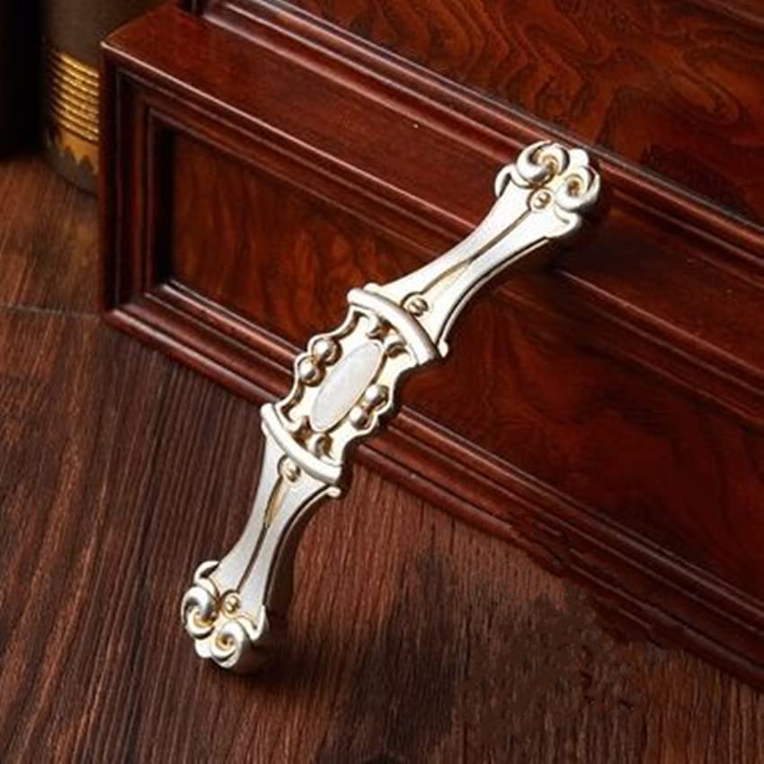 96mm 128mm European Style Retro Jade Furniture Handles White Jade Kithcen Cabinet Wine Cabinet Drawer Pulls Knobs Antique Silver - (Color: 96mm Handles)
